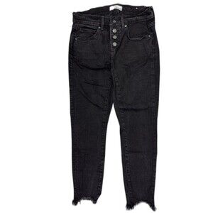Loft Size 26 2 Womens Jeans Black Button Fly Low Rise Skinny Raw Hems